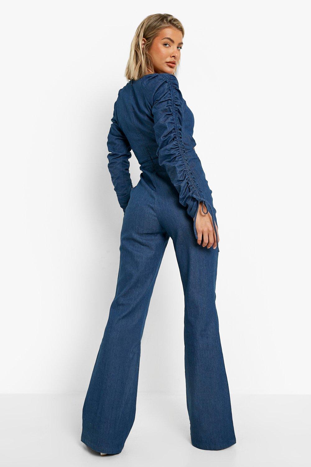 Flared jumpsuit hot sale denim